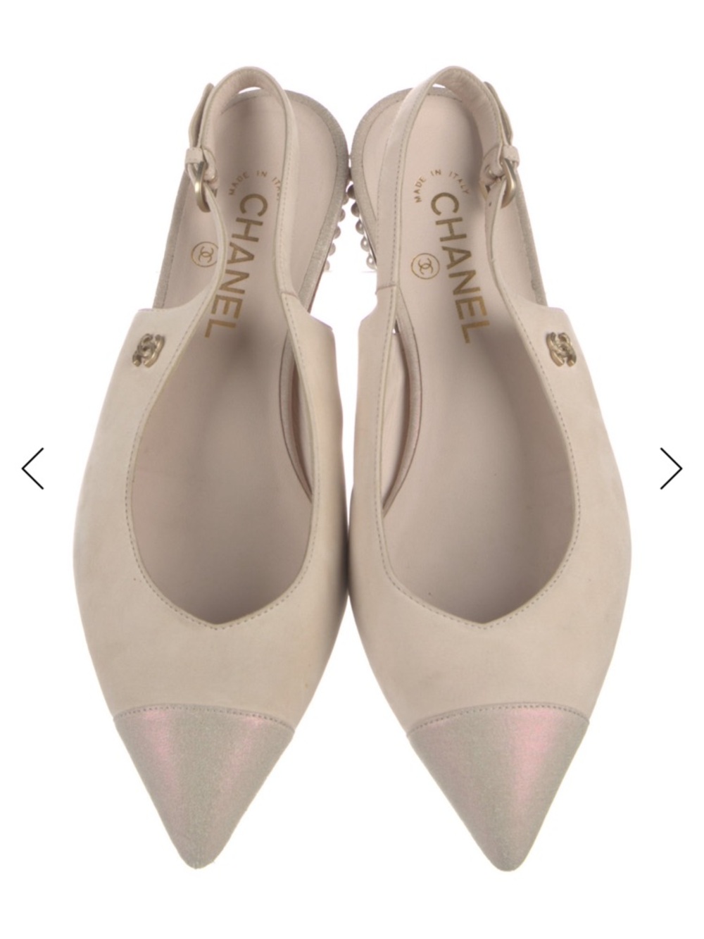 Chanel Beige Pointed Toe Slingback Flats vintage sz 39